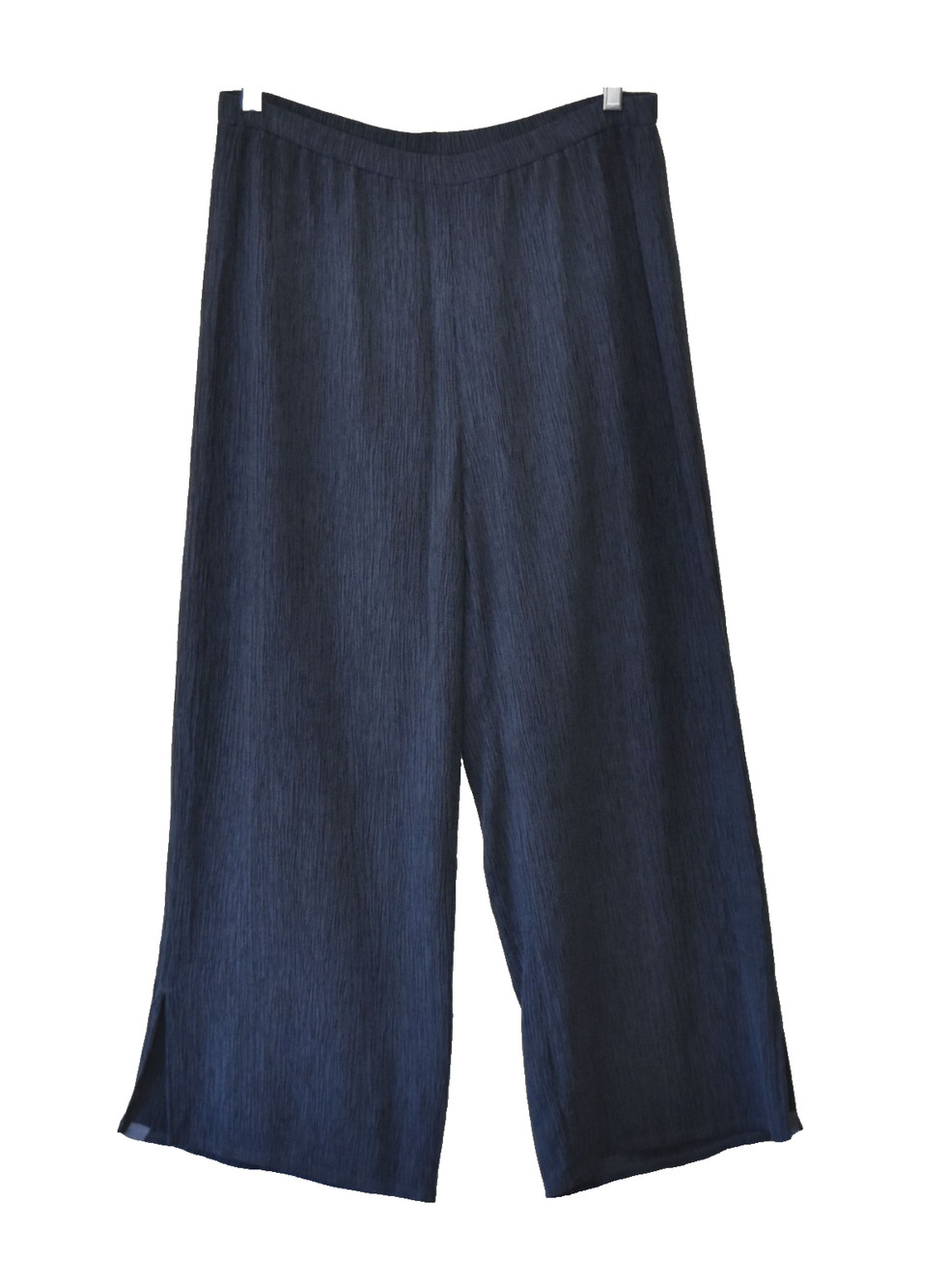 A6 Auth EILEEN FISHER Deep Adriatic Crinkle Plisse Wide Leg Relaxed Pants Size M